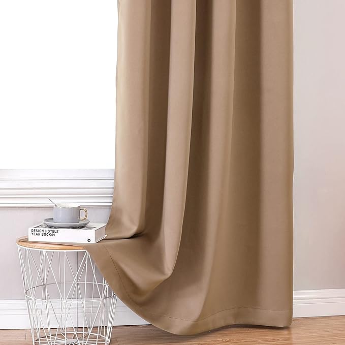 ChrisDowa 100% Blackout Curtains 90 inch Long for Bedroom with Black Liner, 2 Thick Layers Total Blackout Thermal Insulated Grommet Long Window Curtains 2 Panels Set (Cappuccino, 52 x 90 Inch)