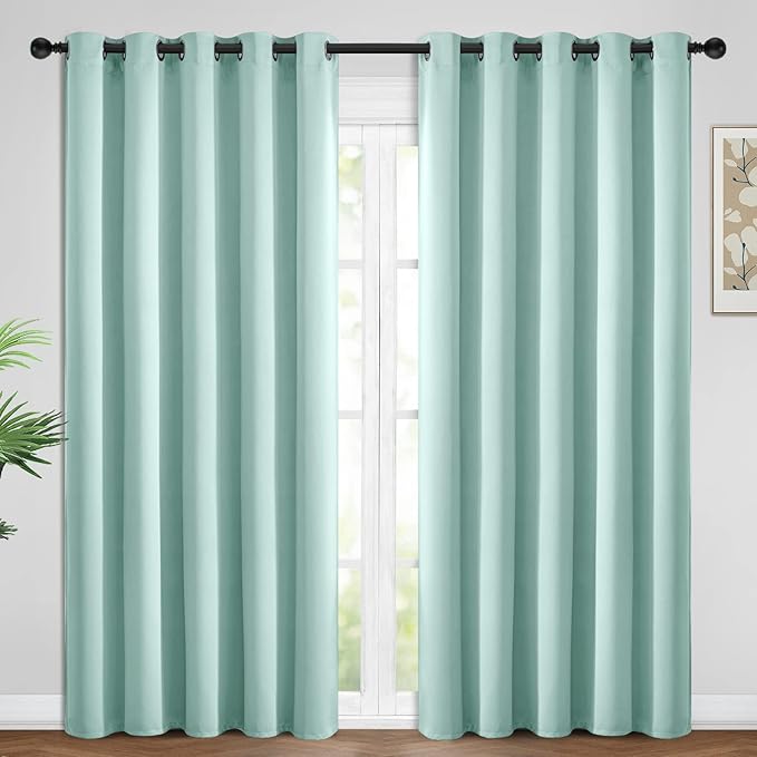 Yakamok 84 Inch Length Blackout Curtains for Bedroom, Room Darkening Thermal Insulated Solid Grommet Panels for Living Room(62Wx84L, Aqua, 2 Panels)