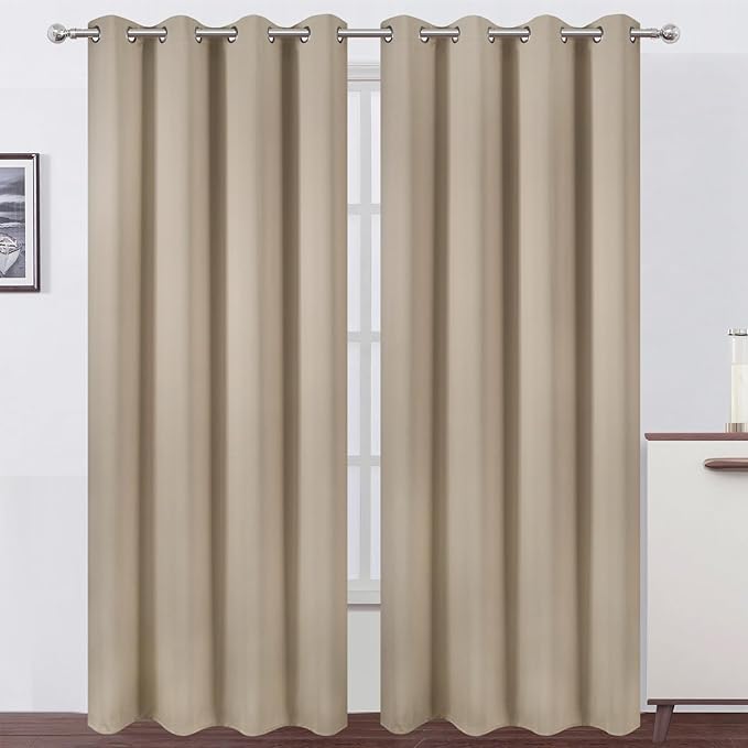 LEMOMO Khaki Thermal Blackout Curtains/52 x 95 Inch/Set of 2 Panels Room Darkening Curtains for Bedroom
