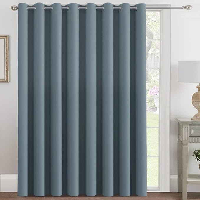 H.VERSAILTEX Blackout Patio Curtains 100x84 Inches for Sliding Door Extral Wide Blackout Curtain Panels Thermal Insulated Room Divider - Grommet Top, 7' Tall by 8.5' Wide - Stone Blue