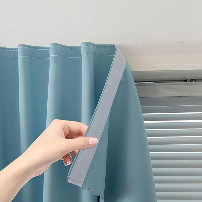 Self Adhesive Curtains, Black Out Shade for Window, Blackout Fabric Temporary Window Coverings Easy to Hang Curtains No Rod Needed, Use for Bedroom, Room, Kitchen, 59"W X 71"L, Lake Blue, 1 Panel
