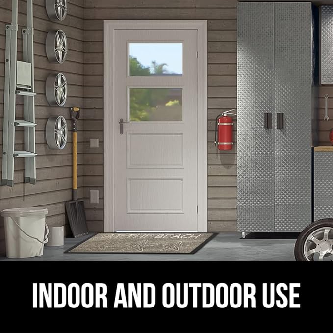 GORILLA GRIP 100% Waterproof All-Season WeatherMAX Doormat US Designed Natural Rubber, Stain and Fade Resistant, Low Profile Indoor Outdoor Door Mats, Easy Clean Patio Mat, 29x17, Sand Beach