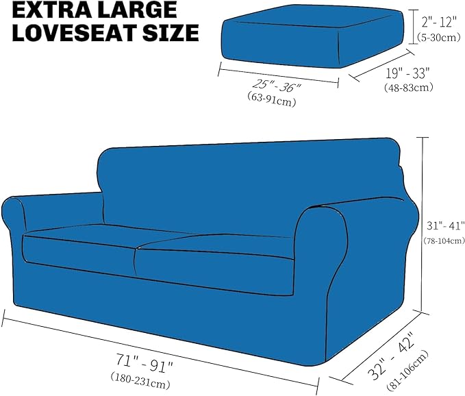 XINEAGE New 3 Pieces Couch Covers for 2 Extra Large Cushion Sofa Super Stretch Sofa Cover for 2 Large Seat Universal Loveseat Slip Cover for Living Room (Dusty Pink), 71"-91"(2 Cushions)