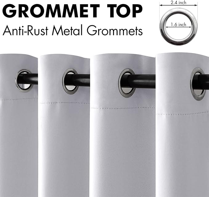 MIULEE Room Darkening Curtains, Chirstmas Thermal Insulated Drapes Solid Window Treatment Set Grommet Top Light Blocking Blackout Curtain for Bedroom 2 Panels 52 x 84 inch Greyish White