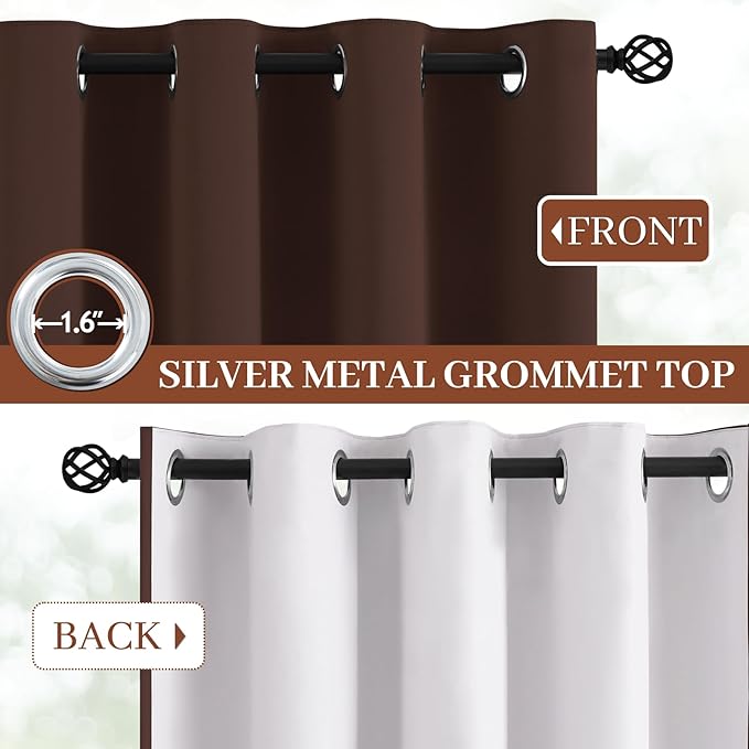 Yakamok Room Darkening 100% Blackout Curtains Grommet Window Treatments with 2 Thick Layers-Brown Thermal Insulated Drapes Set of 2 Panels for Bedroom Living Room 52 Inches by 84 Inches Length