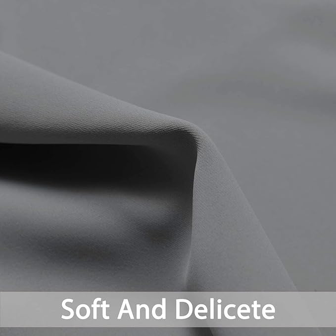 Yakamok Blackout Curtains Room Darkening Thermal Insulated Window Panels,Solid Grommet Top Drapes for Bedroom/Living Room(52Wx90L, Grey, 2 Panels)