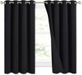 NICETOWN Complete 100% Blackout Curtains, Thermal Insulated Energy Efficiency Window Draperies with Black Liner, Noise Reducing Short Curtains for Kids Room (Black, 52-inch W by 63-inch L, 2 Panels)