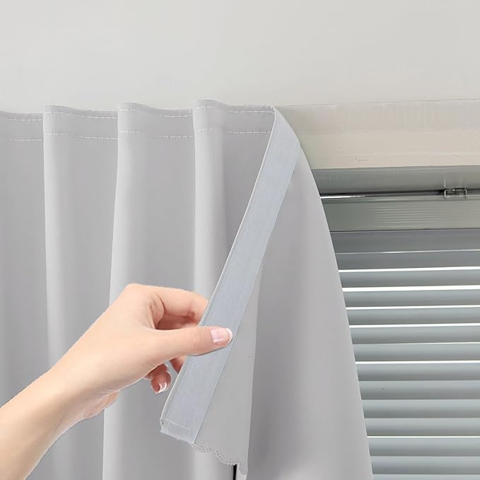 Blackout Curtains for Bedroom Sticky Curtain Blackout Window Cover Self Adhesive Curtains Rod No Drillng, 35" W X 59" L, Light Grey, 1 Panel