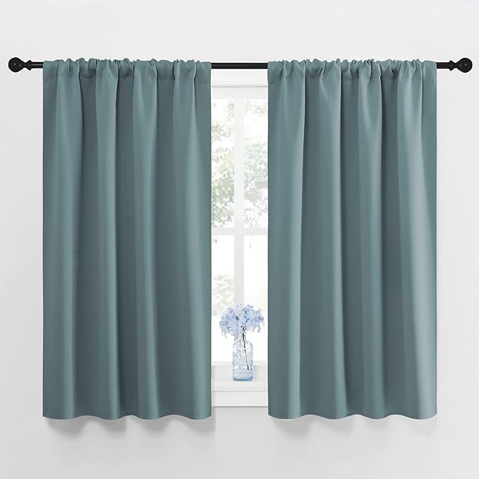 NICETOWN Greyish Blue Blackout Curtains Panels for Window, Thermal Insulated Rod Pocket Blackout Drapes/Draperies for Living Room (2 Panels, W42 x L48 inches)