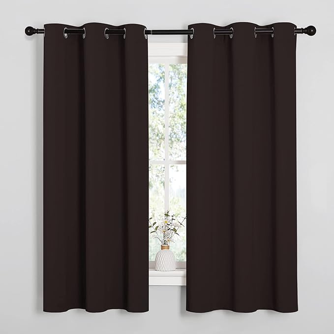 NICETOWN Blackout Curtain Panels for Bedroom Window, Triple Weave Microfiber Energy Saving Thermal Insulated Solid Grommet Blackout Draperies and Drapes (1 Pair, 34 inches by 63 Inch, Toffee Brown)