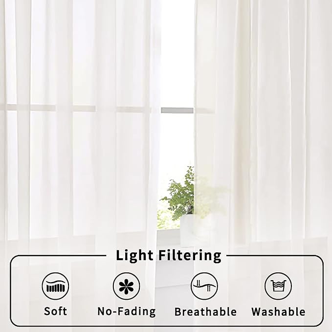 Aiyufeng Ivory Curtains 108 inches Extra Long 2 Panels Set, Rod Pocket Elegant Privacy Sheer Vertical Drapes for Farmhouse/French Door/Living Room, W40 x L108