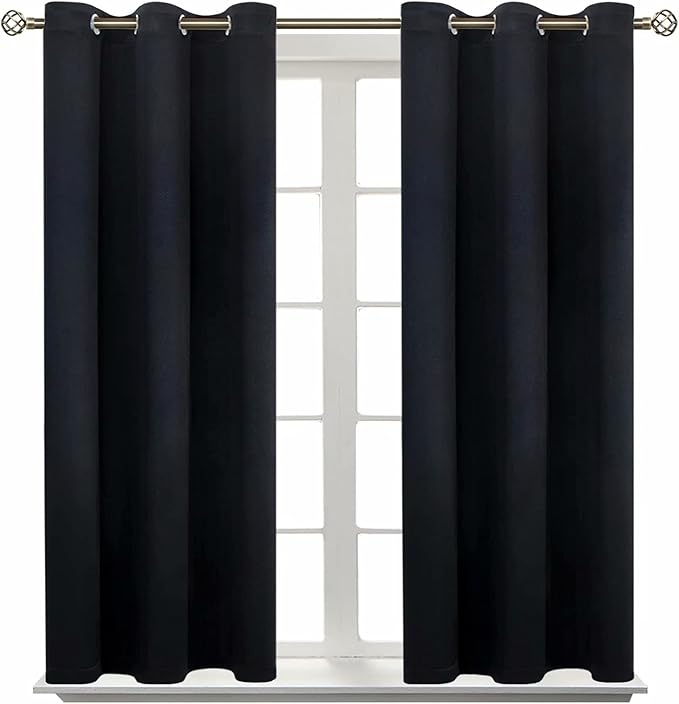 BGment Blackout Curtains - Grommet Thermal Insulated Room Darkening Bedroom and Living Room Curtain, Set of 2 Panels (38 x 54 Inch, Black)