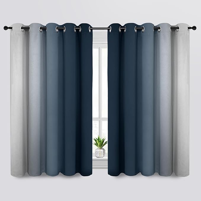 SimpleHome Ombre Room Darkening Curtains for Living Room, Light Blocking Gradient Navy Blue to Greyish White Thermal Insulated Grommet Window Curtains/Drapes for Bedroom, 2 Panels, 70x63 inches Length