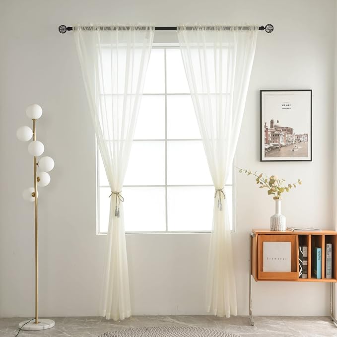 SpaceDresser Basic Rod Pocket Sheer Voile Window Curtain Panels White 1 Pair 2 Panels 70 Width 96 Inch Long for Kitchen Bedroom Children Living Room Yard(Ivory,70 W x 96 L)