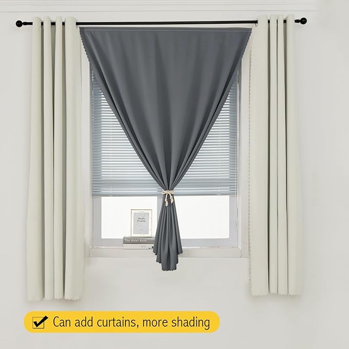Magic Tape Stick On Curtains Window Shades Pull Down Blackout Window Cover Blackout Curtains for Bedroom No Drillng Self Adhesive Curtains No Rod Small Curtain, 35" W X 71" L, Grey, 1 Panel