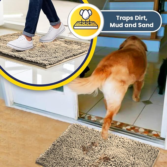 Muddy Mat® | Super Absorbent Door Mat Indoor, Microfiber Quick Dry Chenille Entryway Rug, Non-Slip Front Door Mat, Indoor Mats for Entryway, Machine Washable Pet Rug, Beige 24"x96"