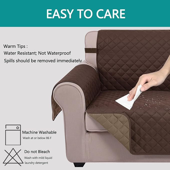 U-NICE HOME Recliner Chair Covers Reversible Quilted Water Repellent Pet Protectors with Elastic Straps (23''Recliner Small, Chocolate/Taupe)