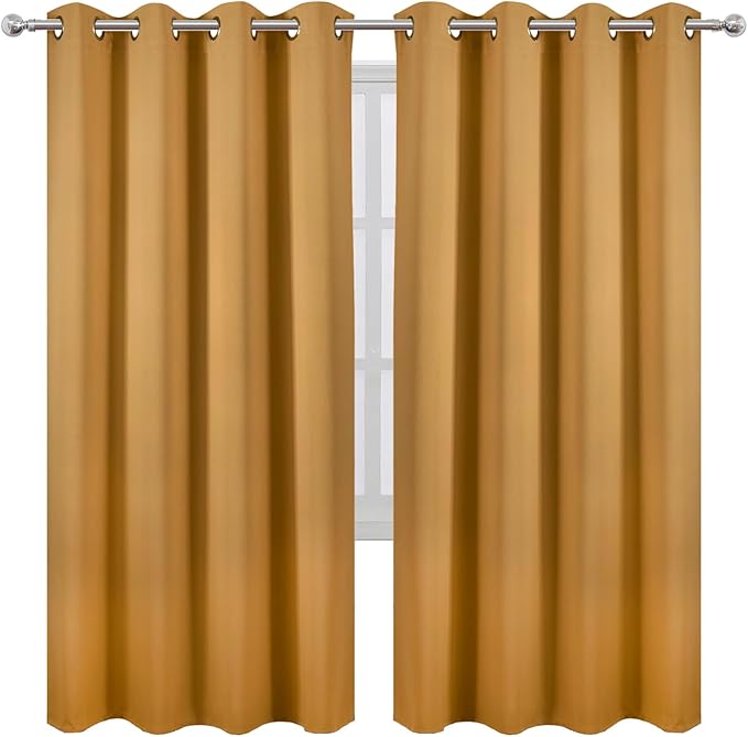 LEMOMO Blackout Curtains 66 x 72 Inch Long Mustard Yellow Curtains Set of 2 Panels Room Darkening Curtains for Bedroom and Living Room