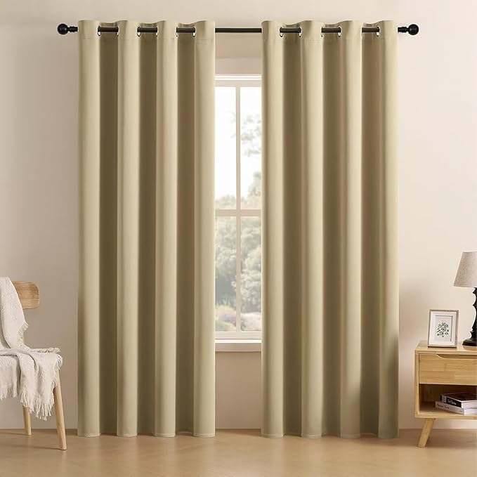 Joydeco Blackout Curtains for Bedroom 72 inch Long 2 Panels, Thermal Insulated Room Darkening Curtains with Grommets, Soft Window Drapes for Living Room (W52 x L72 Inch, Beige)