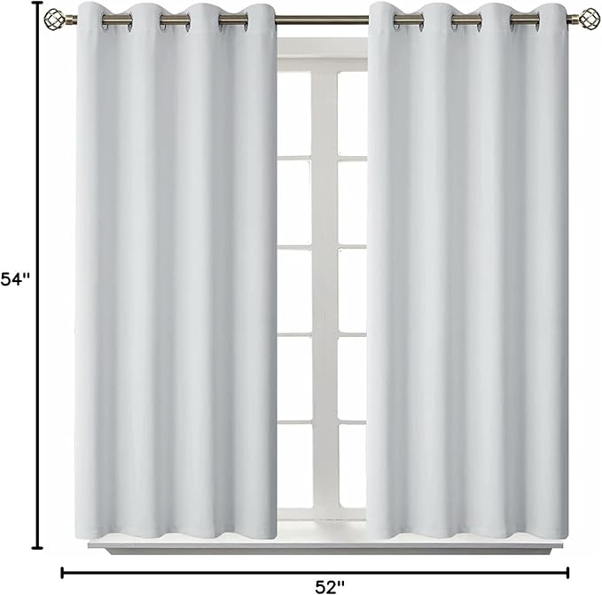 BGment Room Darkening Curtains 54 Inches Long - Grommet Thermal Insulated Drapes Window Treatment Curtains for Bedroom, 2 Panels, 52 x 54 Inch, Greyish White