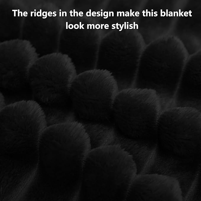 HIMEET Black Ribbed King Size Blanket for Bed - 300GSM Lightweight Fleece Blanket for Men Women, Large Cozy Sofa Couch Bed Blankets Gifts, Striped Spring Home Room Decor, Black, 108x90 Inches