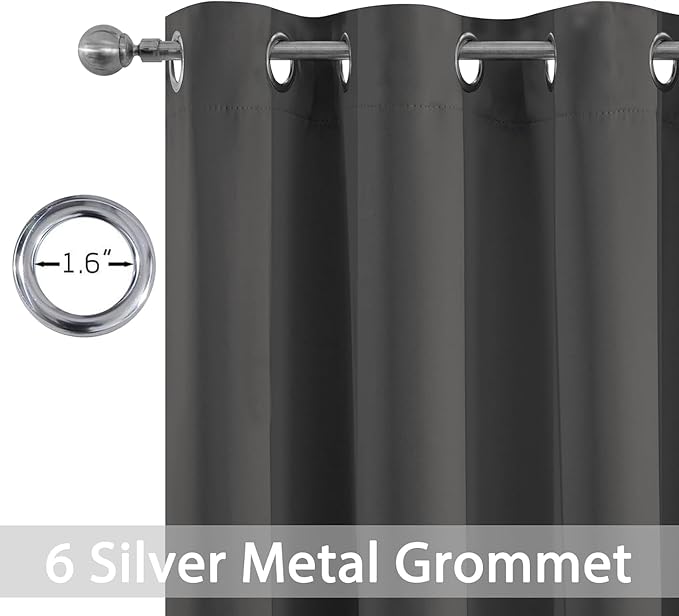 Yakamok Thermal Insulated Solid Grommet Light Blocking Blackout Curtains for Living Room, Room Darkening Blackout Drapes for Bedroom(Dark Grey, 38Wx90L, 2 Panels)