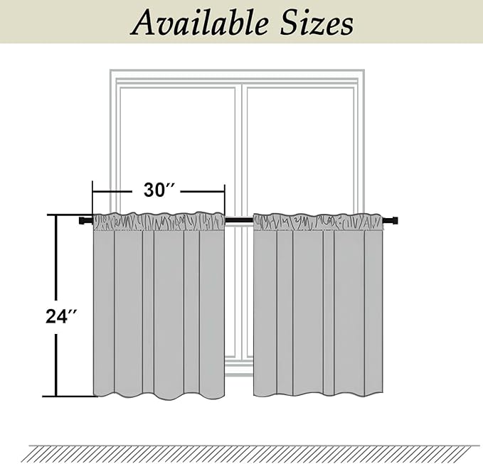 Simplebrand Ava Ever Green Short 24 Inches Blackout Curtain 2 Panels Set, Half Window Rod Pocket Privacy Curtain Tiers for Kitchen, Curtains Blackout for Bathroom Shades, W30 x L24 Inch, Ever Green
