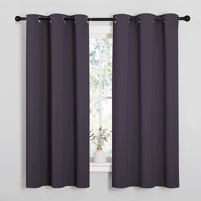 NICETOWN Greyish Purple Blackout Curtains 48 inches Length for Laundry Room, 2 Panels, 42" Wide, Thermal Insulated Decoration Drapes for Short Window
