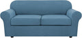 H.VERSAILTEX 3 Piece Stretch Sofa Covers for 2 Cushion Sofa Couch Covers for Living Room Furniture Cover (Base Cover Plus 2 Seat Cushion Covers) Thicker Jacquard Fabric(Large Sofa, Dusty Blue)