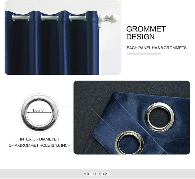 MIULEE 2 Panels Blackout Velvet Curtains Solid Soft Grommet Royal Blue Curtains Black Out Thermal Insulated Soundproof Room Darkening Drapes/Panels for Living Room Bedroom 52 x 96 Inch Length
