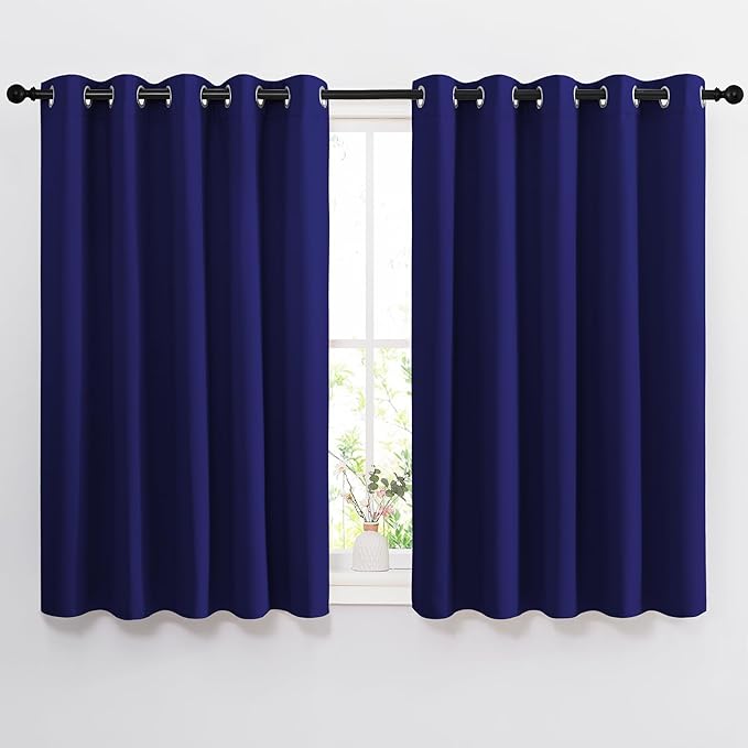 NICETOWN Bedroom Blackout Curtains Panels - Window Treatment Thermal Insulated Solid Grommet Blackout for Living Room (Set of 2, 66 by 54 Inch, Navy Blue)