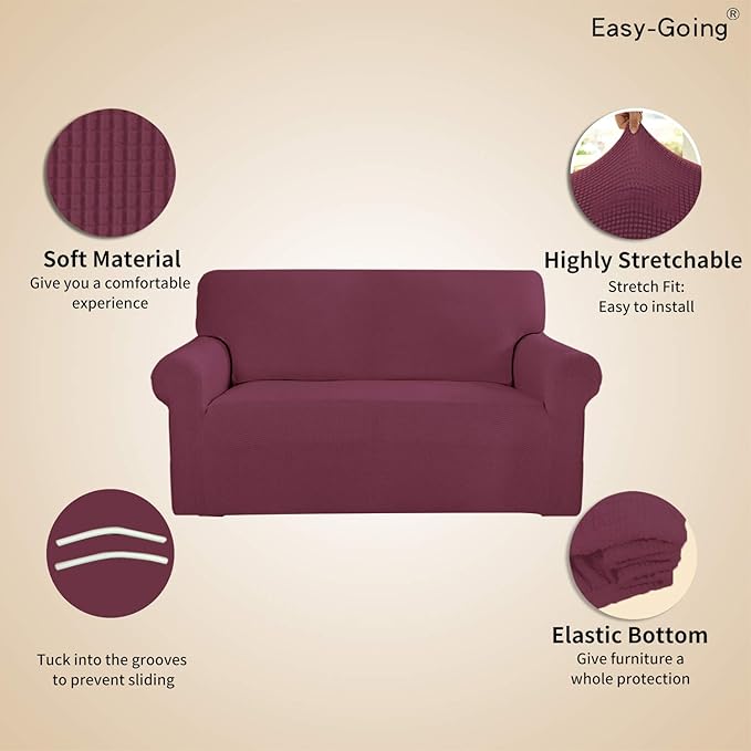Easy-Going Stretch Oversized Sofa Slipcover 1-Piece Sofa Cover Furniture Protector Couch Soft with Elastic Bottom for Kids, Polyester Spandex Jacquard Fabric Small Checks ASH Rose