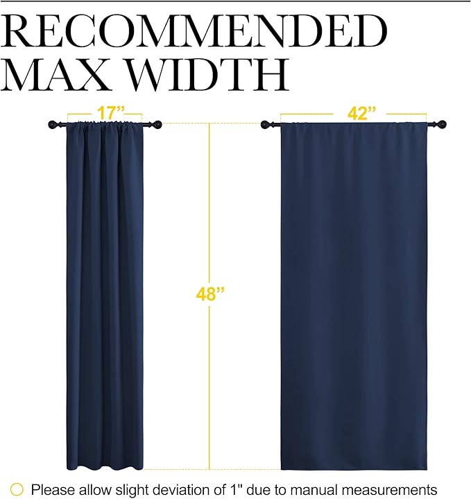 NICETOWN Curtains Blackout Draperies - Home Fashion Thermal Insulated Solid Drape Panels for Kid's Room, Privacy Window Dressing (Navy, 1 Pair, 42 inches x 48-Inch)