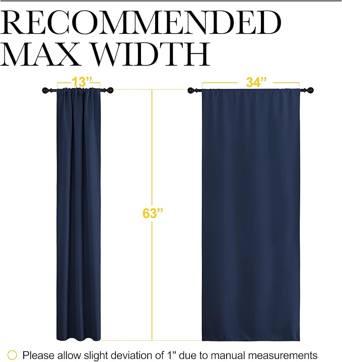 NICETOWN Bedroom Curtains Blackout Draperies, Home Decorations Thermal Insulated Solid Pole Top Blackout Drapes for Living Room (Navy, 1 Pair, 34-inch W x 63-inch L)