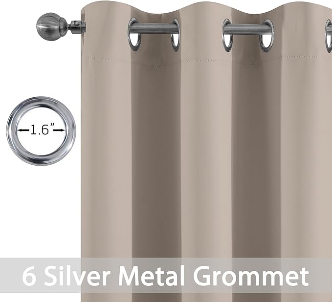 Yakamok Room Darkening Grommet Window Drapes Thermal Insulated Light Blocking Natural Blackout Curtains for Bedroom (42Wx63L,Natural,2 Panels)