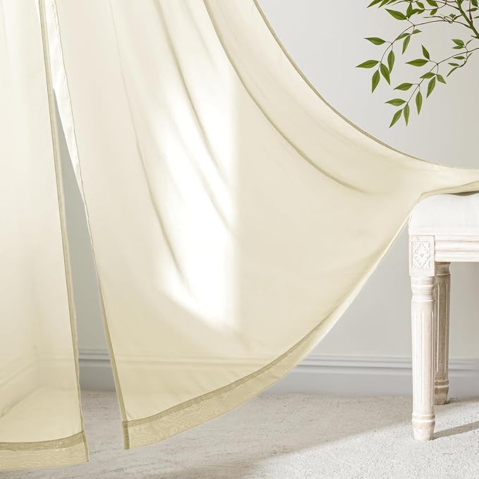 MIULEE Light Cream Sheer Curtains 84 Inches Long, 4 Panels Set, Light Filtering Rod Pocket Voile Drapes for Living Room and Bedroom, Airy Soft Fabric Window Treatments, 42 x 84 Inches