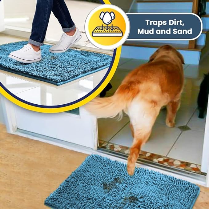 Muddy Mat® | Super Absorbent Door Mat Indoor, Microfiber Quick Dry Chenille Entryway Rug, Non-Slip Front Door Mat, Indoor Mats for Entryway, Machine Washable Pet Rug, Sky Blue 18"x28"