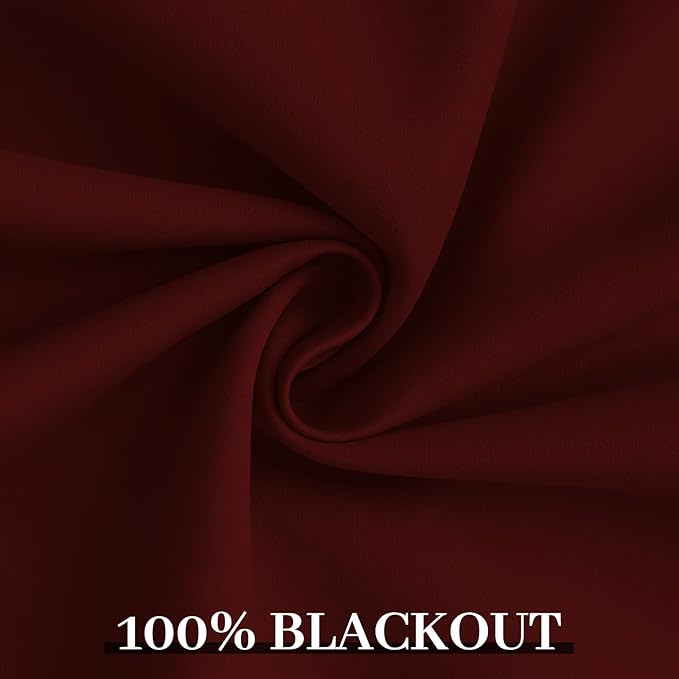 Yakamok Room Darkening 100% Blackout Curtains Grommet Window Treatments with 2 Thick Layers-Burgundy Red Thermal Insulated Drapes Set of 2 Panels for Bedroom Living Room 52 Inches by 96 Inches Length