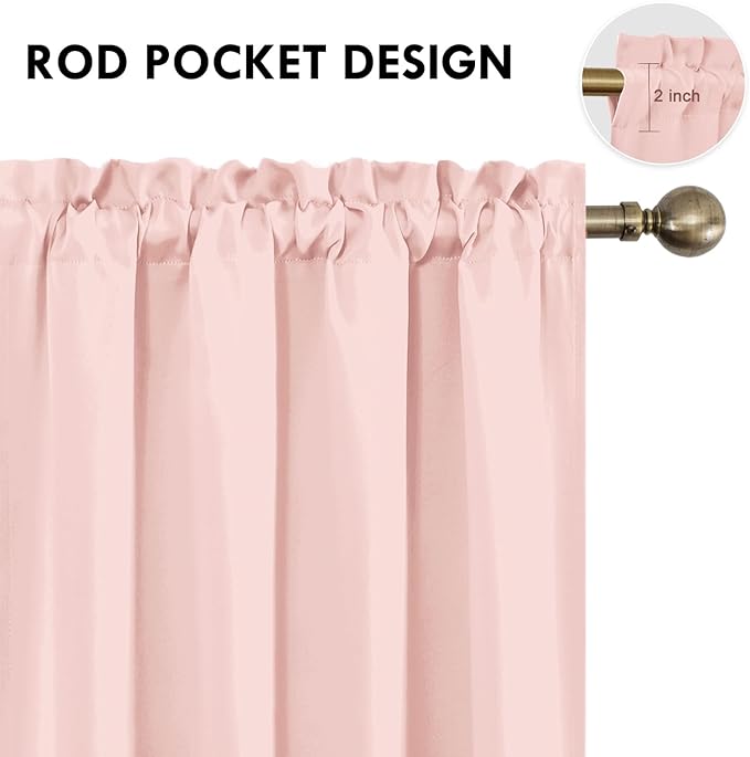 DWCN Blackout Curtains – Thermal Insulated, Energy Saving & Noise Reducing Bedroom and Living Room Curtains, Blush Pink, W 52x L 95 Inch, Set of 2 Rod Pocket Curtain Panels