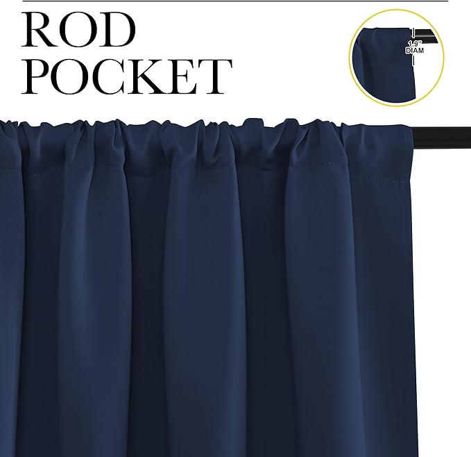 NICETOWN Blackout Curtain Panels for Living Room, Navy, 2 Panels, W52 inches x L84 inches, Energy Efficient & Noise Reducing Thermal Insulated Rod Pocket Blackout Drapes/Draperies for Window