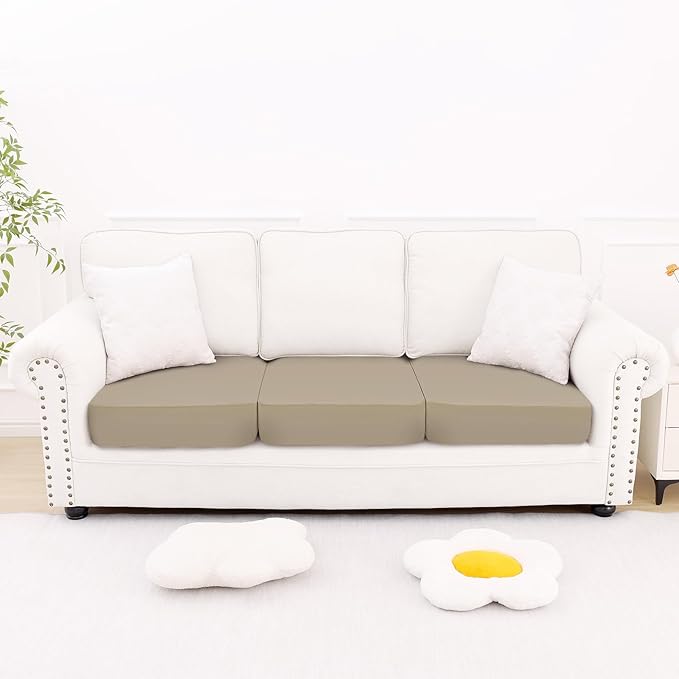 Smiry Printed Couch Cushion Covers, Stretch Soft Couch Covers for Sofa, Washable Non-Slip Sofa Slipcover Furniture Protector for Indoor and Outdoor (3 Pack, Taupe)