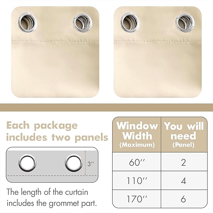 MIULEE Blackout Curtains for Bedroom Living Room Thermal Insulated Room Darkening Grommet Top Solid Light Blocking Drapery Set of 2 Window Panels 52 x 90 Inches Cream Beige