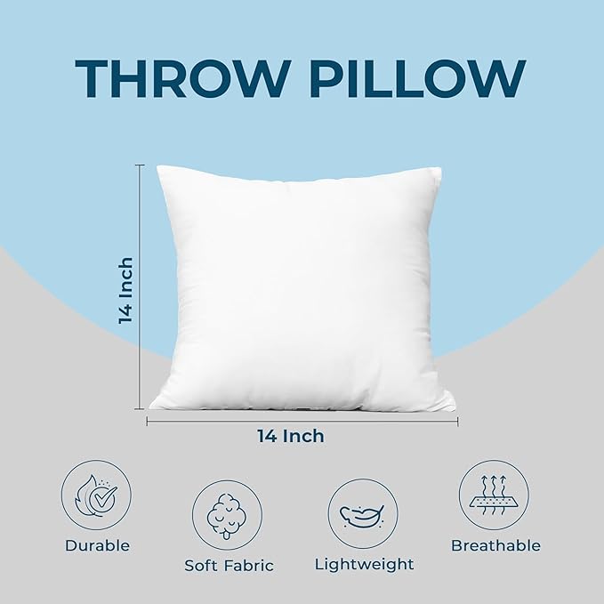 Utopia Bedding Throw Pillows (Set of 1, White) – 14 x 14 Inches Down Alternative Pillows for Bed, Sofa, and Couch - Fluffy Decorative Stuffer Pillow for Indoors & Outdoors