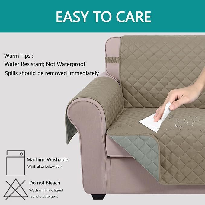 U-NICE HOME Recliner Chair Covers Reversible Quilted Water Repellent Pet Protectors with Elastic Straps (23''Recliner Small, Khaki/Light Grey)
