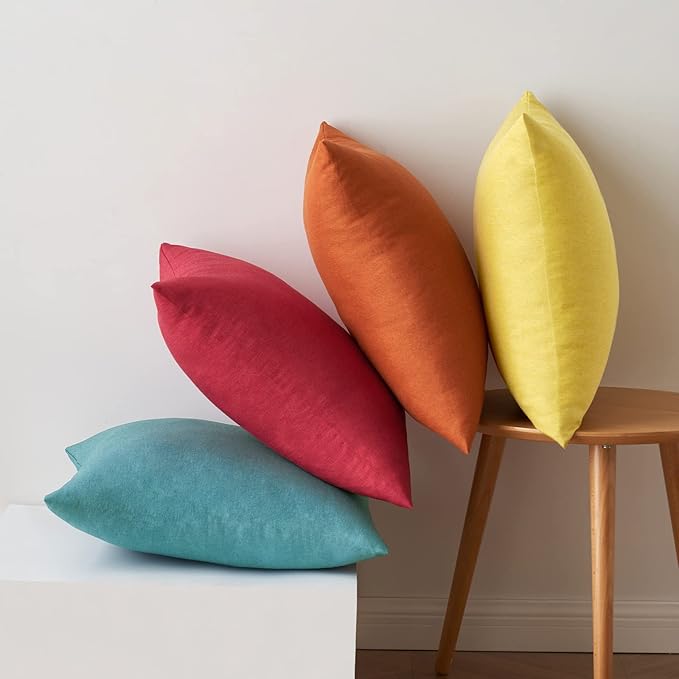 MIULEE Pack of 4 Decorative Outdoor Throw Pillow Covers Linen Waterproof Pillow Covers Farmhouse Cushion Cases for Patio Garden Tent Balcony Couch Sofa18x18 inch Red/Turquoise