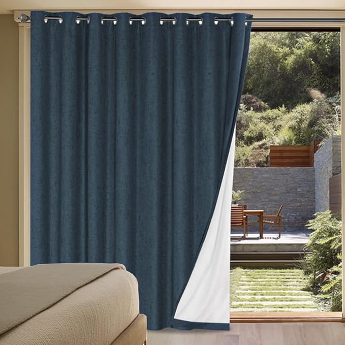 H.VERSAILTEX Blackout Curtains Durable Thick Textured 100% Blackout Patio Door Curtain Anti Rust Grommet Extra Wide Sliding Door Curtain Panel, W100 x L96 inch - Navy