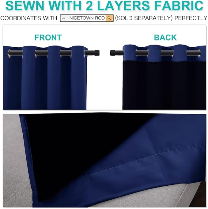 NICETOWN Full Shade Curtain Panels, Pair of Energy Smart & Noise Blocking Out Blackout Drapes for Apartment Window, Thermal Insulated Guest Room Lined Window Dressing(Royal Blue, 52 x 72 inch)