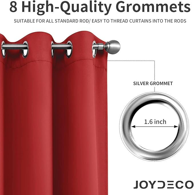 Joydeco Blackout Curtains 72 inches Long 2 Panels Set, Thermal Insulated Long Curtains & Drapes 2 Burg, Room Darkening Grommet Drapes for Bedroom Living Room Windows (W42 x L72 Inch, Red)
