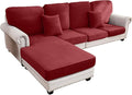 Couch Cover 4-Piece Elastic Velvet Couch Cushion Covers & Chaise Slipcovers for L-Shaped Sofas, Sofa Seat Covers Washable, Soft Cover for Couches (3 Seater + Chaise, Christmas Red)
