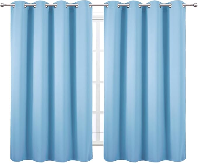 LEMOMO Blackout Curtains 66 x 54 Inch Long Sky Blue Curtains Set of 2 Panels Room Darkening Curtains for Bedroom and Living Room
